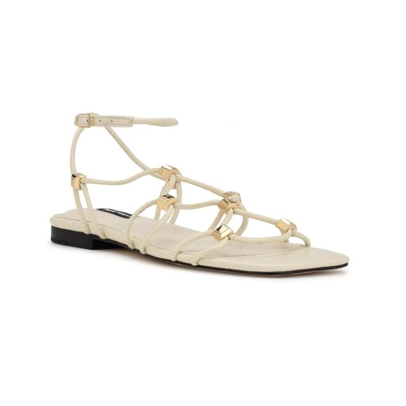 NEW NINE WEST Womens 6M Majah Square Toe Strappy Flat Sandals In Cream - Picture 2 of 5